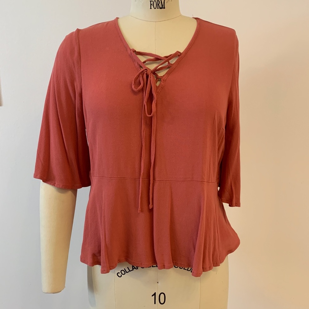 Mossimo Supply Co. coral lace-up v-neck blouse